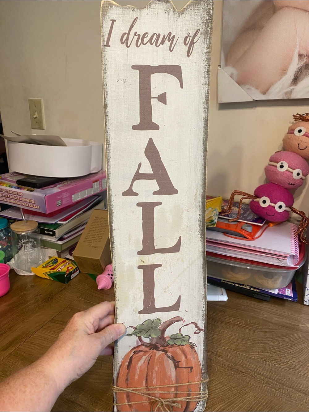 T.J.Maxx Rustic Pumpkin Vertical Fall Sign in White and Muted Orange